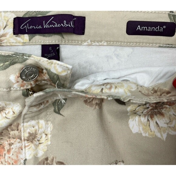 Gloria Vanderbilt Jeans Capri Pants High Waist Size 6 Floral Beige Denim Country - Picture 3 of 3